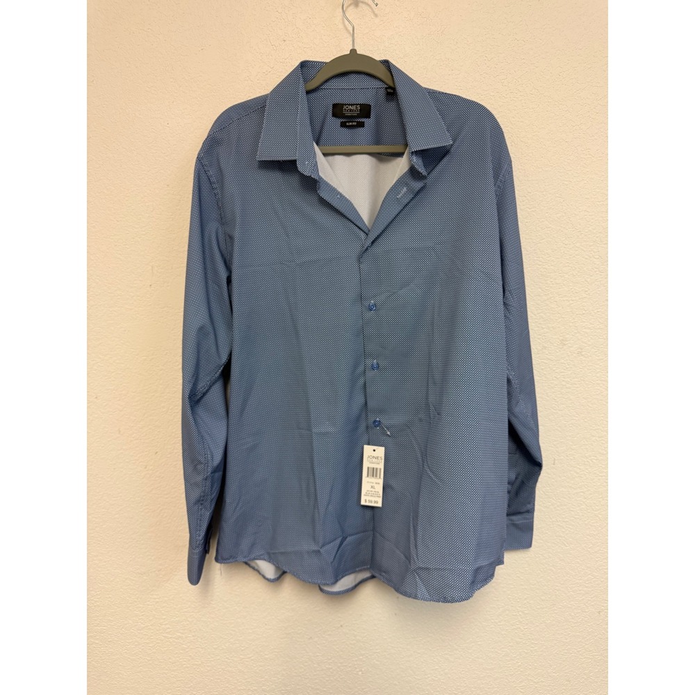 Jones New York Signature Men's XL Blue White Circle Print Dress Shirt NWT